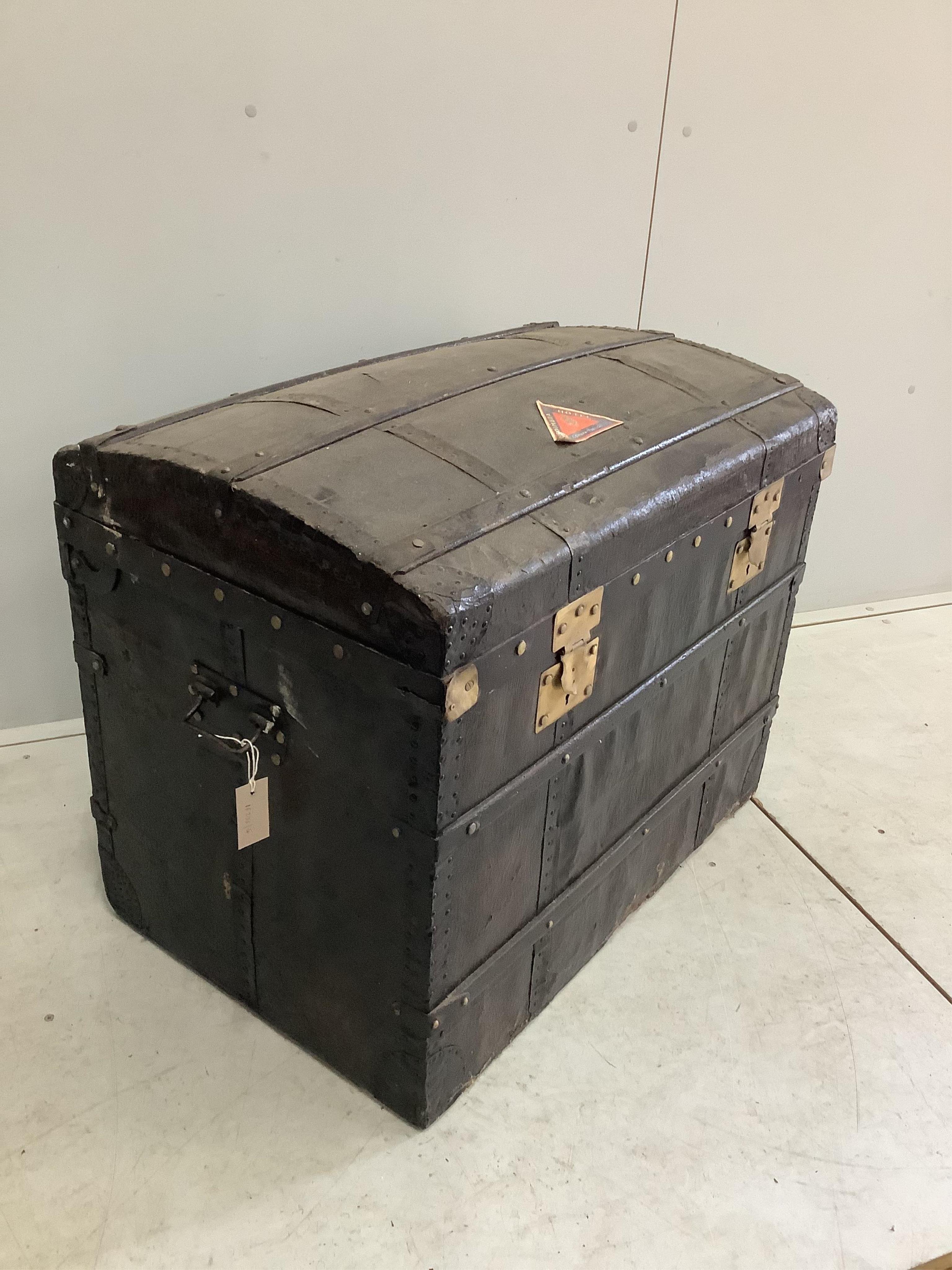 A Victorian metal bound domed trunk, width 81cm, height 66cm. Condition - fair to good